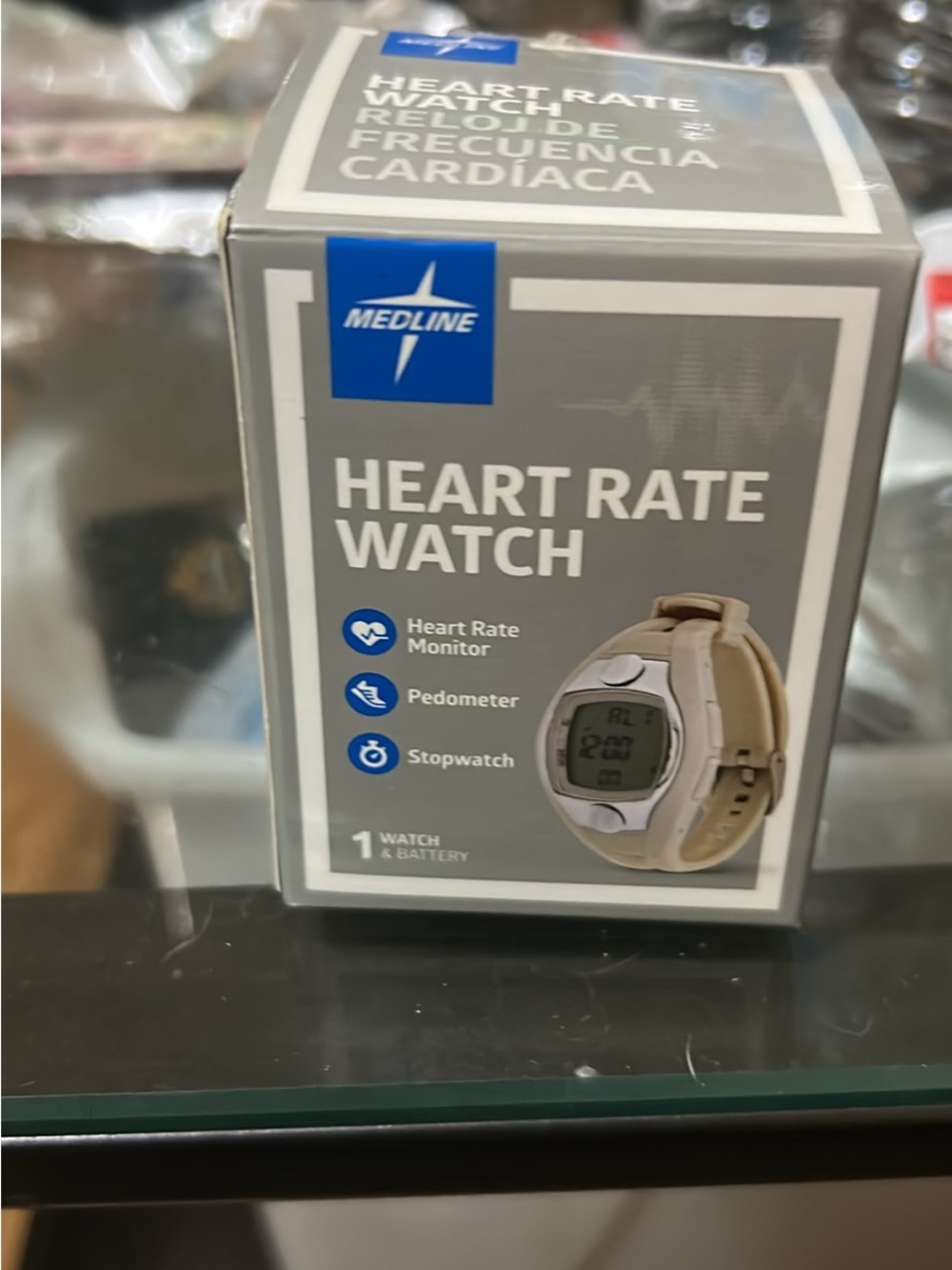 Medline Beige Heart Rate Watch with Pedometer and Stopwatch